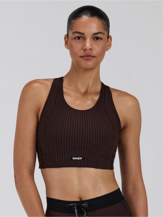 Bandit Other - Bandit Running WOMEN'S STRIPED CADENCE™ LONGLINE BRA - CACAO / BLACK